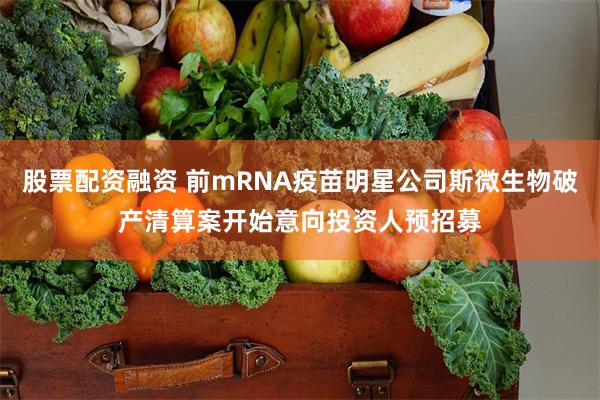 股票配资融资 前mRNA疫苗明星公司斯微生物破产清算案开始意向投资人预招募